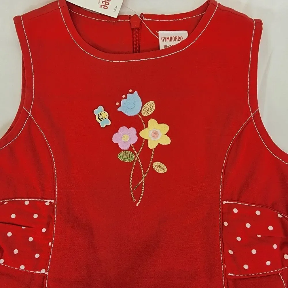 Gymboree Red Flower Embroidered Sleeveless Dress Size 18-24 mos NWT